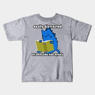 Cat Dragon Book reading easily distracted Kids T-Shirt